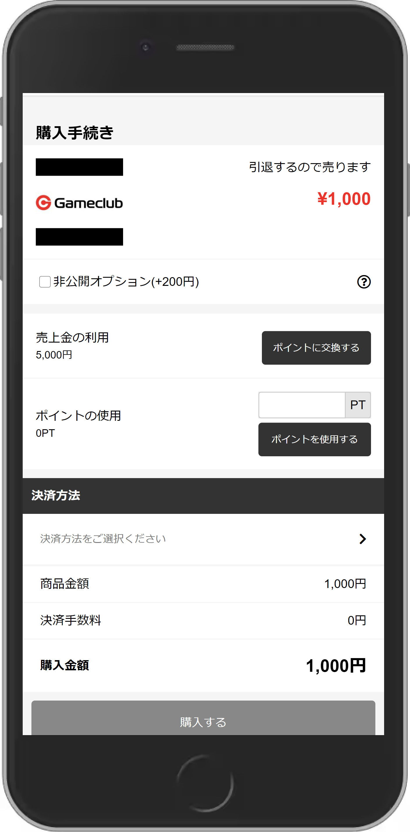 購入手続き画面