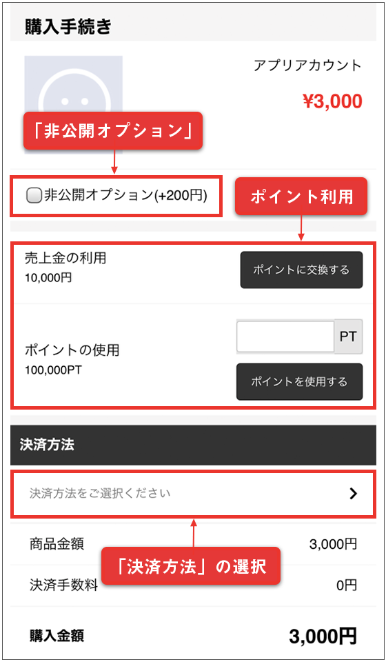 購入手続き画面